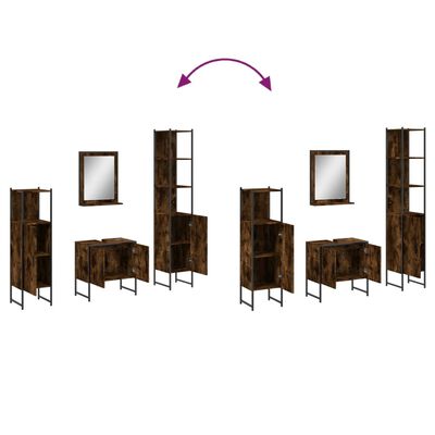 vidaXL Set dulapuri de baie, 4 piese, stejar afumat, lemn prelucrat