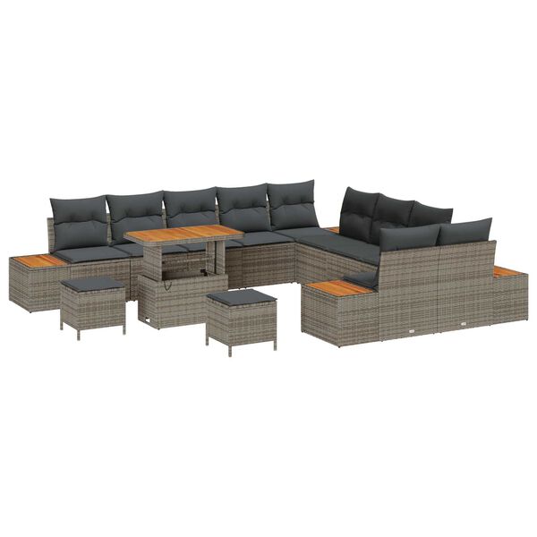 vidaXL Set de canapele pentru grădină cu pernă 13 pcs Gri Rattan poli