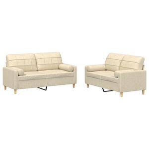 vidaXL Set de canapele cu perne, 2 piese, crem, material textil