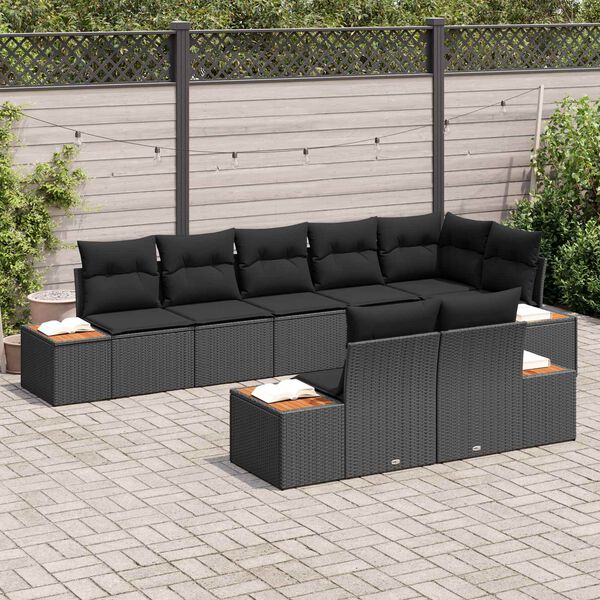 vidaXL Set de canapele pentru grădină cu pernă 8 pcs Negru Poliratan