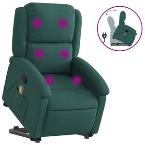 vidaXL Fotoliu rabatabil de masaj, cu ridicare, verde &icirc;nchis, textil
