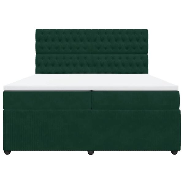 vidaXL Pat box spring cu saltea, verde &icirc;nchis, 200x200 cm, catifea