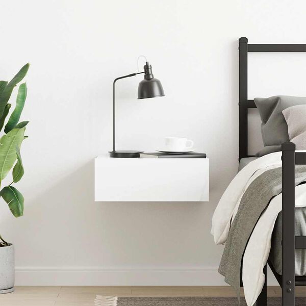 vidaXL Noptieră suspendată alb extralucios 40x30x15 cm lemn prelucrat