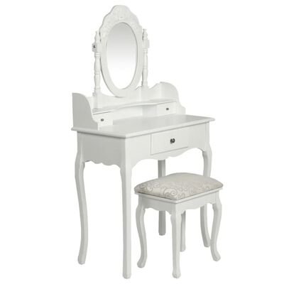 vidaXL Masă de toaletă cu oglindă și taburet, alb