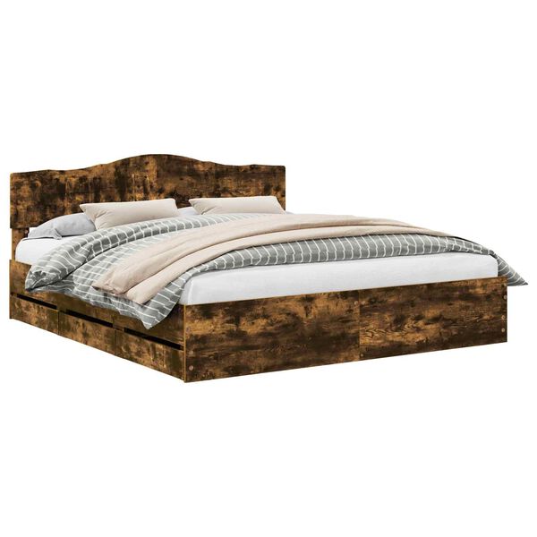 vidaXL Cadru de pat Stejar fumuriu 180 x 200 cm Lemn Ingineresc