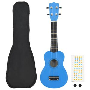 vidaXL Set ukulele Soprano pentru copii, cu husă, bleu, 21"