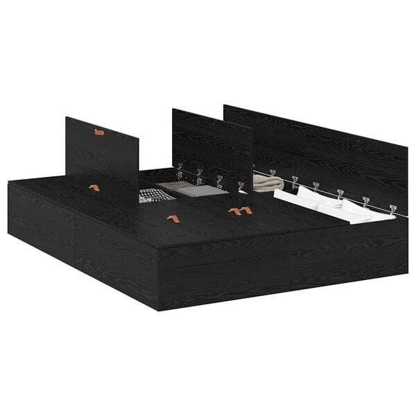 vidaXL Cadru de pat cu depozitare Stejar Negru 160 x 200 cm