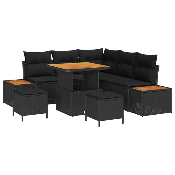 vidaXL Set de canapele pentru grădină cu pernă 8 pcs Negru Rattan poli