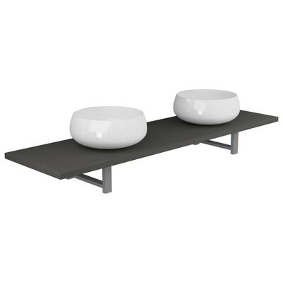 vidaXL Set mobilier de baie din trei piese, gri, ceramică