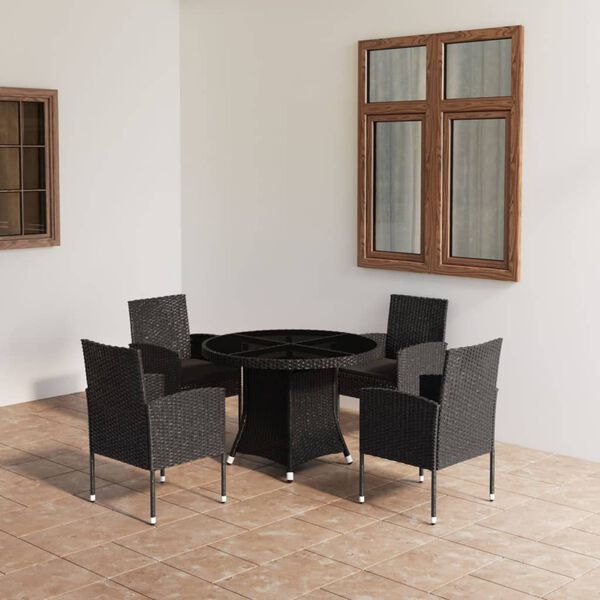 vidaXL Set mobilier de grădină, 5 piese, negru, poliratan