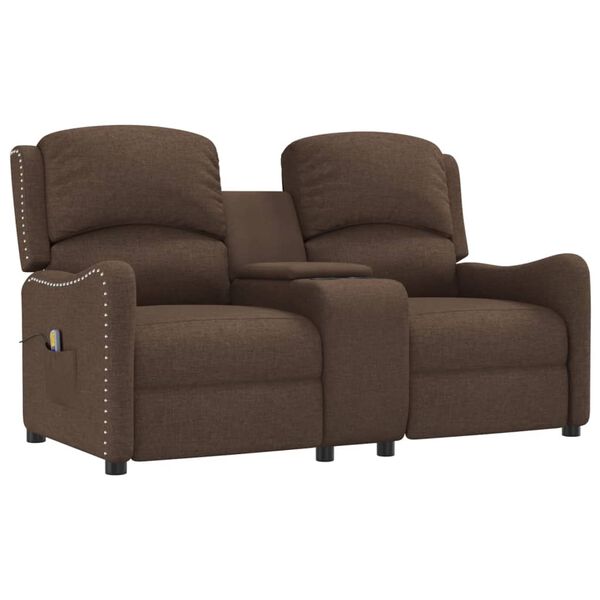 vidaXL Fotoliu masaj rabatabil cu 2 locuri/suport pahar, maro, textil