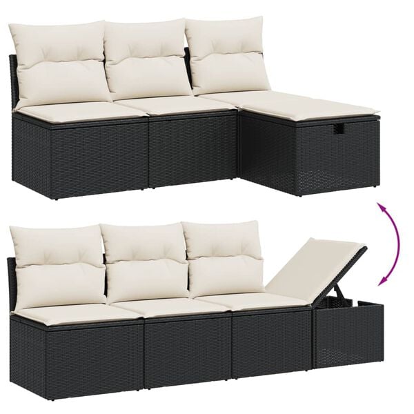 vidaXL Set mobilier de grădină cu perne, 8 piese, negru, poliratan