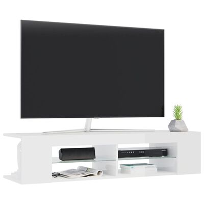 vidaXL Comodă TV cu lumini LED, alb extralucios, 135x39x30 cm