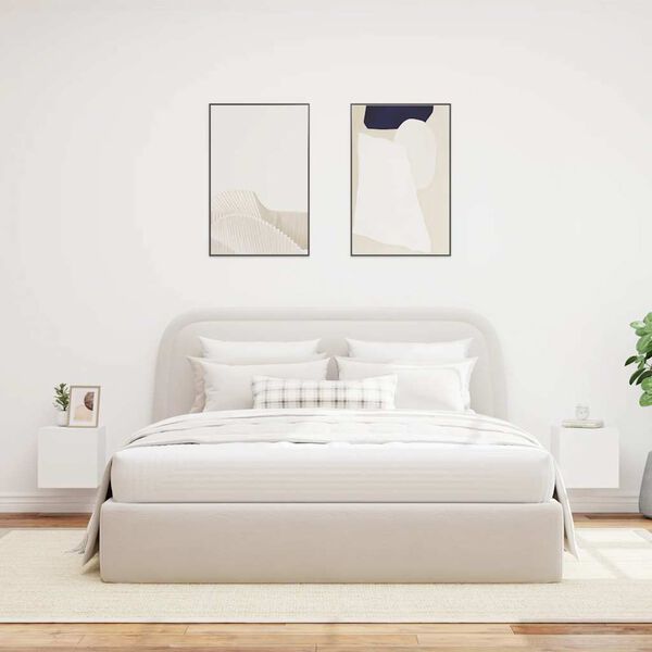 vidaXL Comode TV de perete cu lumini LED, 2 buc., alb, 30,5x35x30 cm