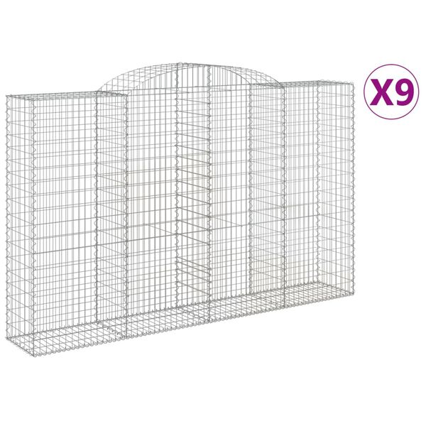vidaXL Coșuri gabion arcuite 9 buc, 300x50x180/200 cm, fier galvanizat