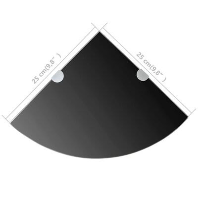 vidaXL Raft de colț din sticlă cu suporți de crom, negru 25 x 25 cm