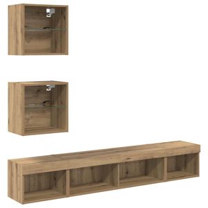 vidaXL Unități TV de perete cu LED cu led 5 pcs Stejar Artizanal