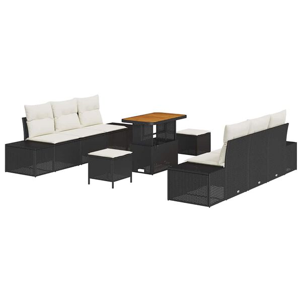vidaXL Set de canapele pentru grădină cu pernă 9 pcs Negru Rattan poli