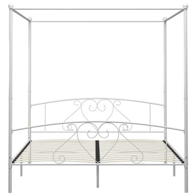 vidaXL Cadru de pat cu baldachin, alb, 200 x 200 cm, metal