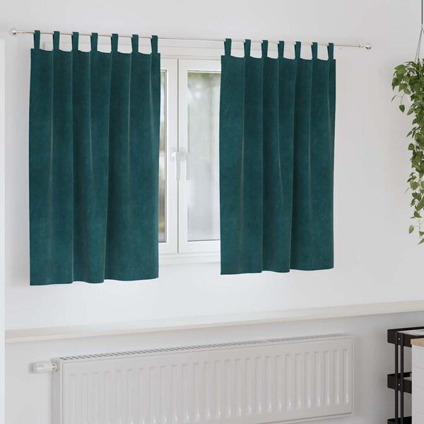 vidaXL Perdele opace 2 pcs Verde &icirc;nchis 140 x 140 cm Catifea