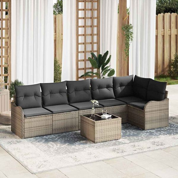 vidaXL Set de canapele pentru grădină cu pernă 7 pcs Negru Rattan poli