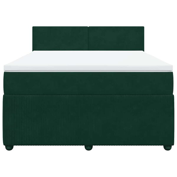 vidaXL Pat box spring cu saltea, verde &icirc;nchis, 140x190 cm, catifea
