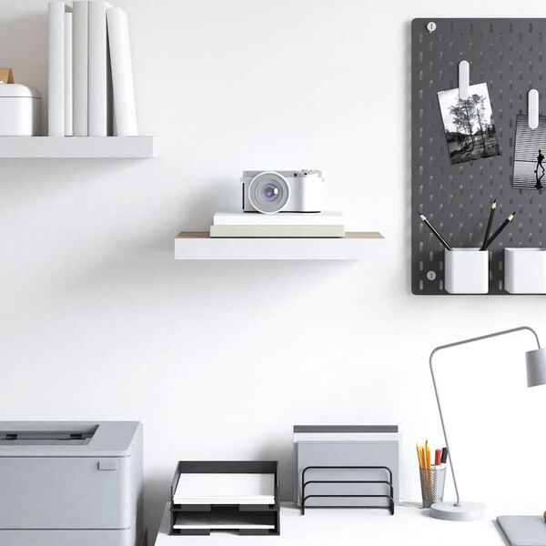 vidaXL Raft de perete suspendat, stejar și alb, 50x23x3,8 cm, MDF