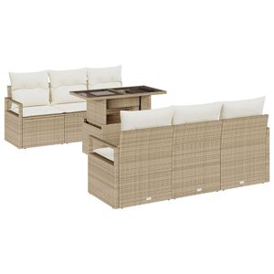 vidaXL Set de canapele pentru grădină cu pernă 7 pcs Bej Rattan poli