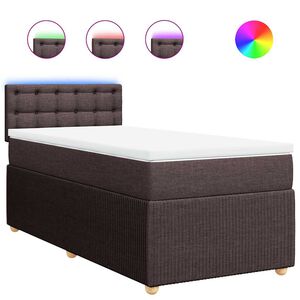 vidaXL Pat box spring cu saltea, maro &icirc;nchis, 80x200 cm, textil