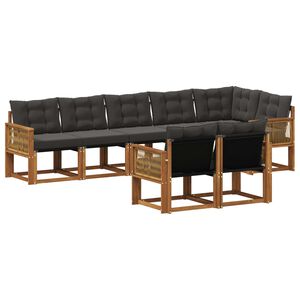 vidaXL Set de canapele de exterior cu pernă 8 pcs Natural și Negru