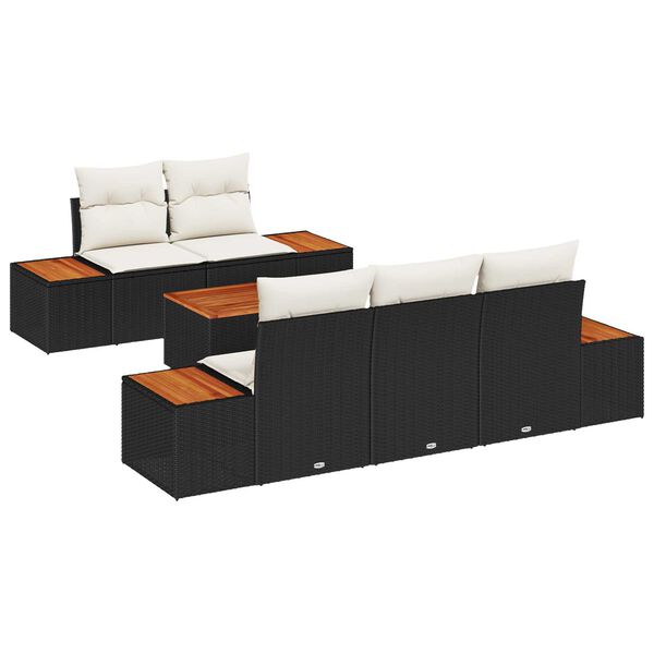 vidaXL Set de canapele pentru grădină cu pernă 6 pcs Negru Rattan poli