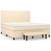 vidaXL Pat box spring cu saltea, crem, 160x200 cm, material textil