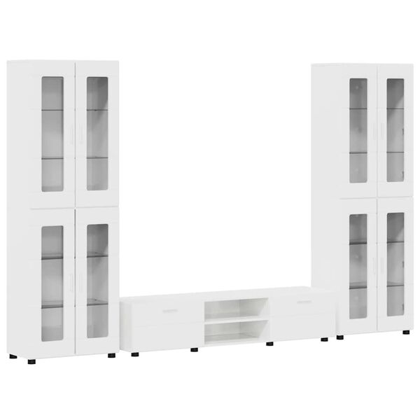 vidaXL Set comodă TV cu sertar cu raft cu ușă Alb lucios Lemn compozit