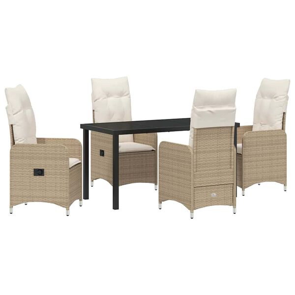 vidaXL Set de masă pentru grădină cu pernă 5 pcs Bej Rattan poli