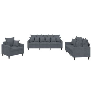 vidaXL Set de canapele cu perne, 3 piese, gri &icirc;nchis, catifea