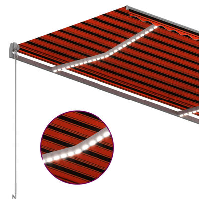 vidaXL Copertină automată senzor vânt&LED, portocaliu&/maro 350x250 cm