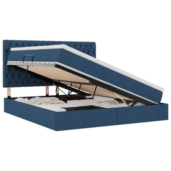 vidaXL Pat cu saltea și LED cu saltea albastru 180 x 200 cm Poliester