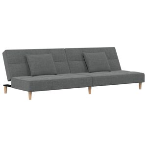 vidaXL Canapea extensibilă cu 2 locuri, 2 perne, gri &icirc;nchis, textil