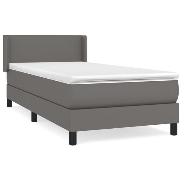 vidaXL Pat box spring cu saltea, gri, 90x190 cm, piele ecologică