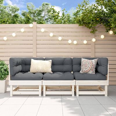 vidaXL Set mobilier de grădină, 3 piese, alb, lemn masiv de pin