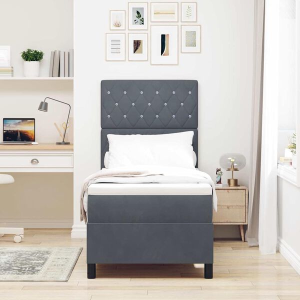 vidaXL Pat cu arcuri cu saltea Gri &icirc;nchis 80 x 200 cm Catifea