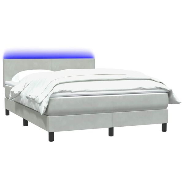 vidaXL Pat cu arcuri cu saltea și LED, gri deschis, 140x210 cm, catifea