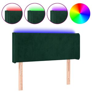 vidaXL Tăblie de pat cu LED, verde &icirc;nchis, 83x16x78/88 cm, catifea