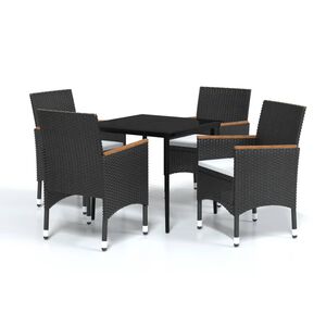 vidaXL Set masă pentru grădină, 5 piese, cu perne, negru