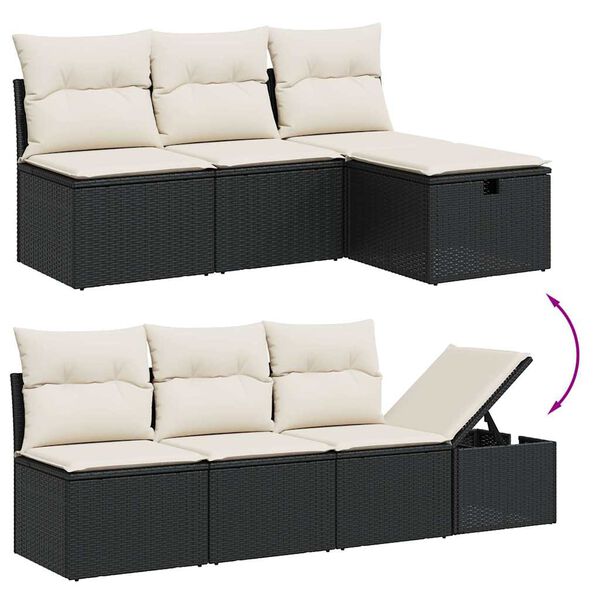 vidaXL Set mobilier de grădină cu perne, 8 piese, negru, poliratan