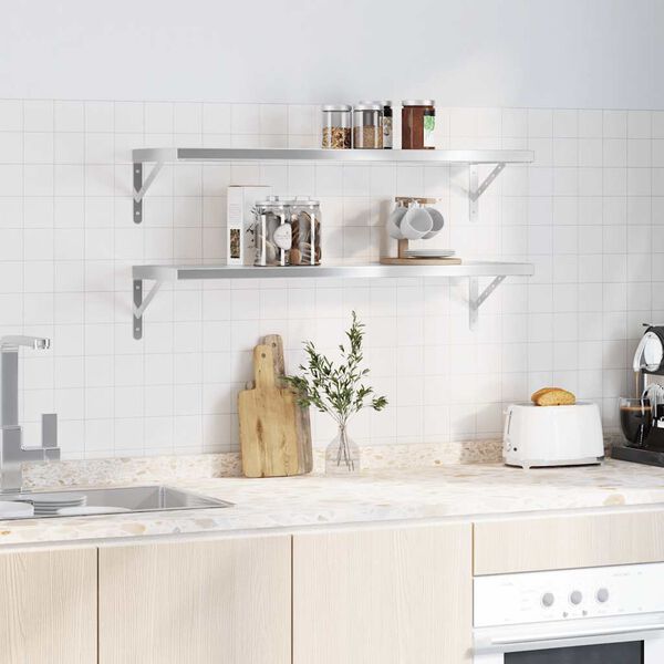 vidaXL Rafturi de perete 2 buc., 100x30 cm, argintiu oțel inoxidabil