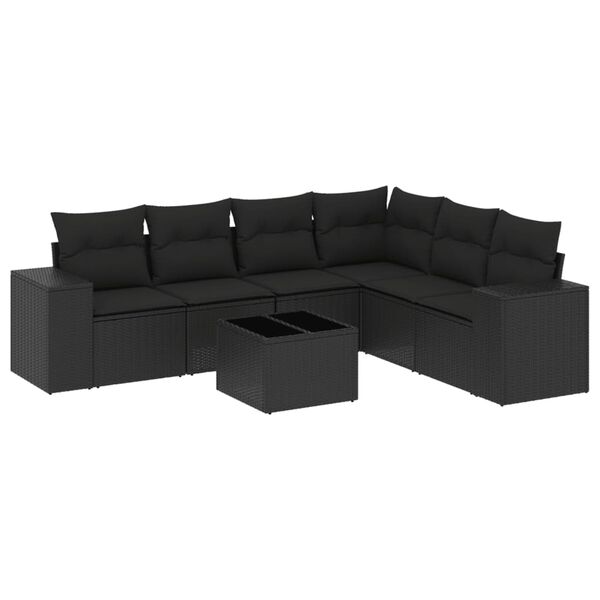 vidaXL Set canapele de grădină cu perne, 7 piese, negru, poliratan