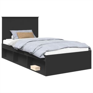 vidaXL Cadru de pat cu headboard Negru 100 x 200 cm Lemn de pin masiv