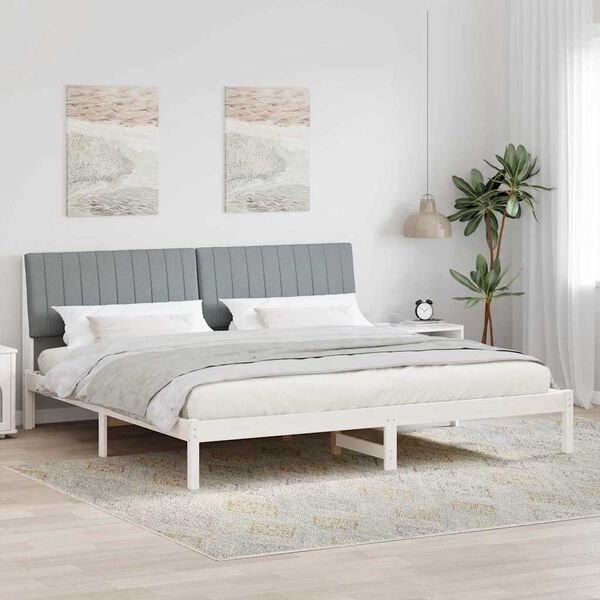 vidaXL Cadru de pat cu headboard Alb 200 x 200 cm Lemn de pin masiv