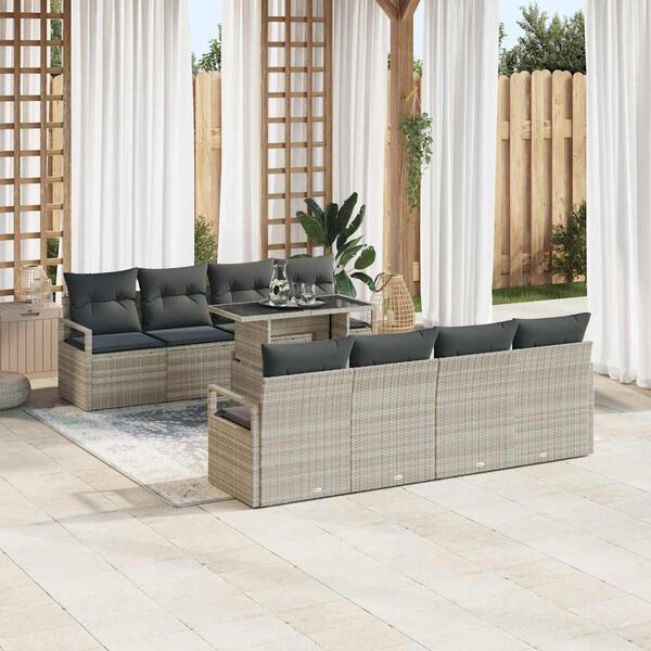 vidaXL Set de canapele pentru grădină 9 pcs Gri deschis Rattan poli